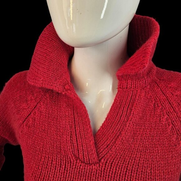 Zara Pink Cropped Cable Knit Sweater V Neck Collared Long Slv Womens XS Pink NEW - Picture 3 of 7